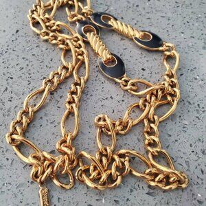 Vintage Monet Gold-tone and Navy Enamel Figaro Chain Necklace